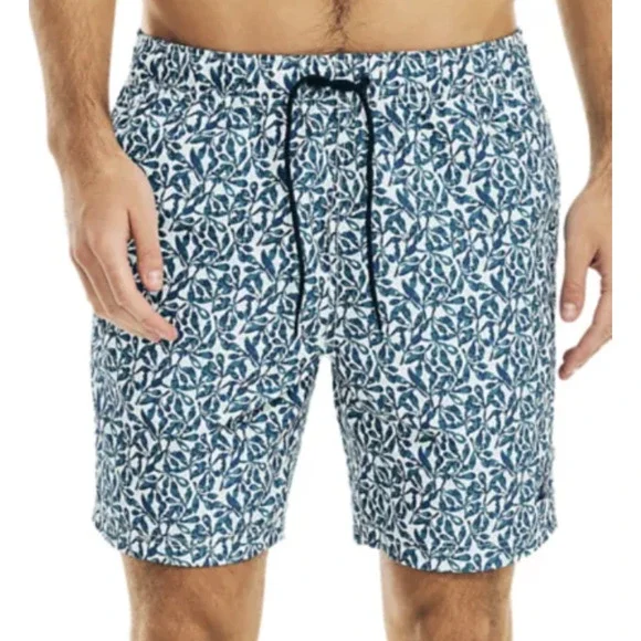 Nautica 8" Tree Print Swim Trunks | Mens M | Aqua Blue, NWT $70 - Picture 1 of 4